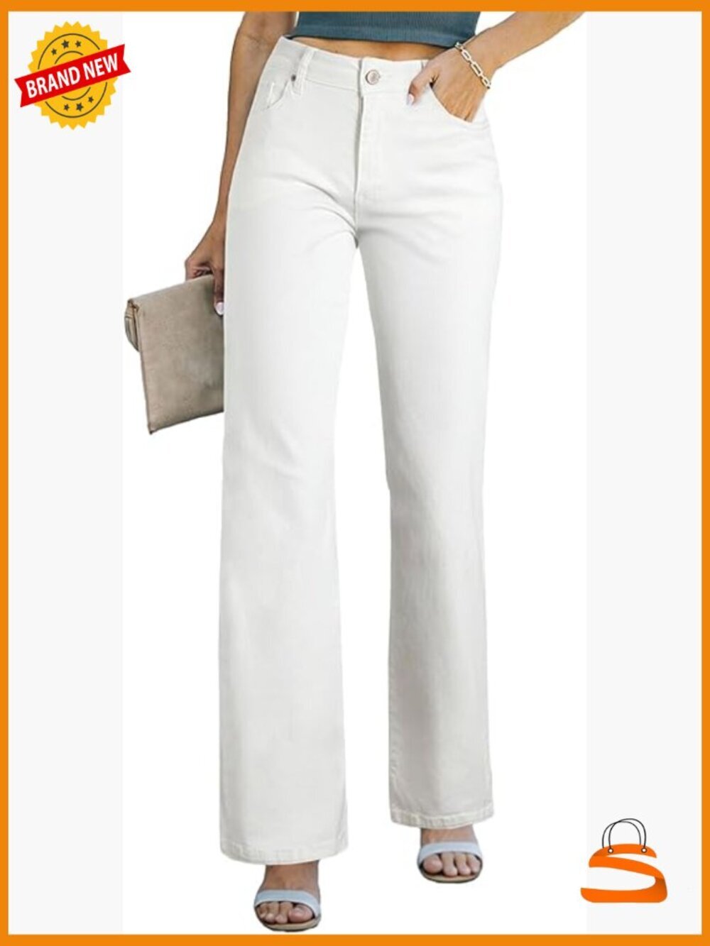 High Waisted Wide Leg Jeans with Pockets Stretchy Denim